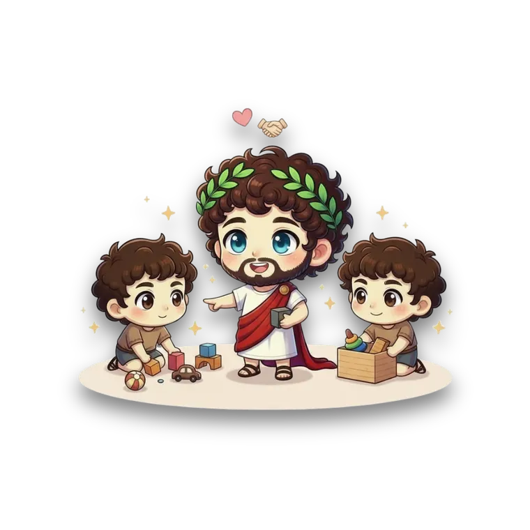 Chibi Marcus Aurelius plays with two kids