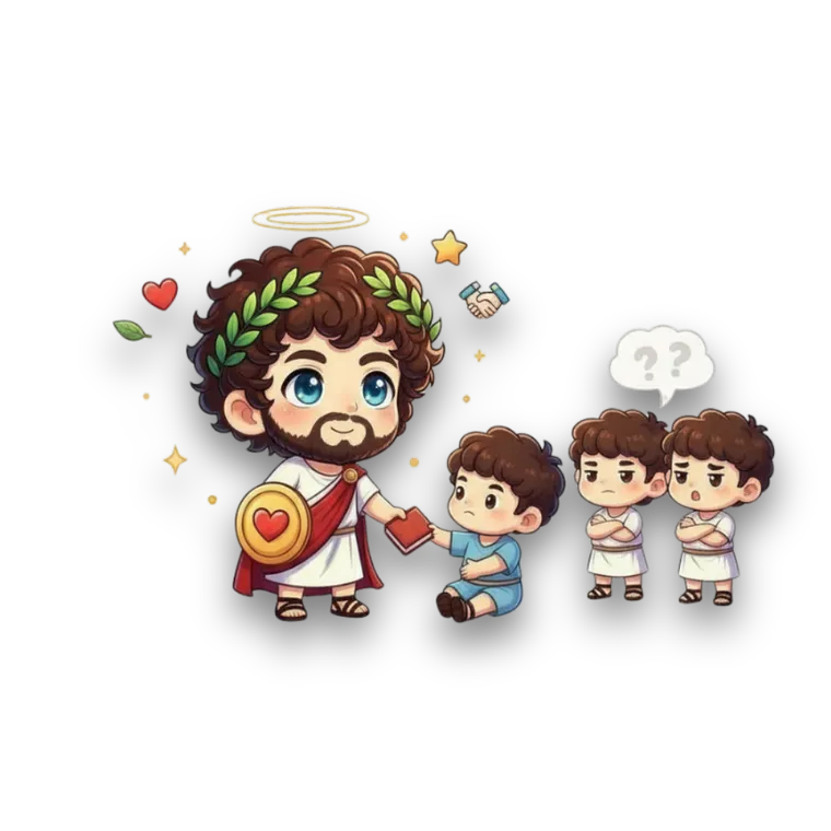 Chibi Marcus Aurelius shares virtue with the children